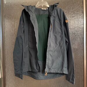 Fjallraven Blue Raincoat with Hood and Zipper